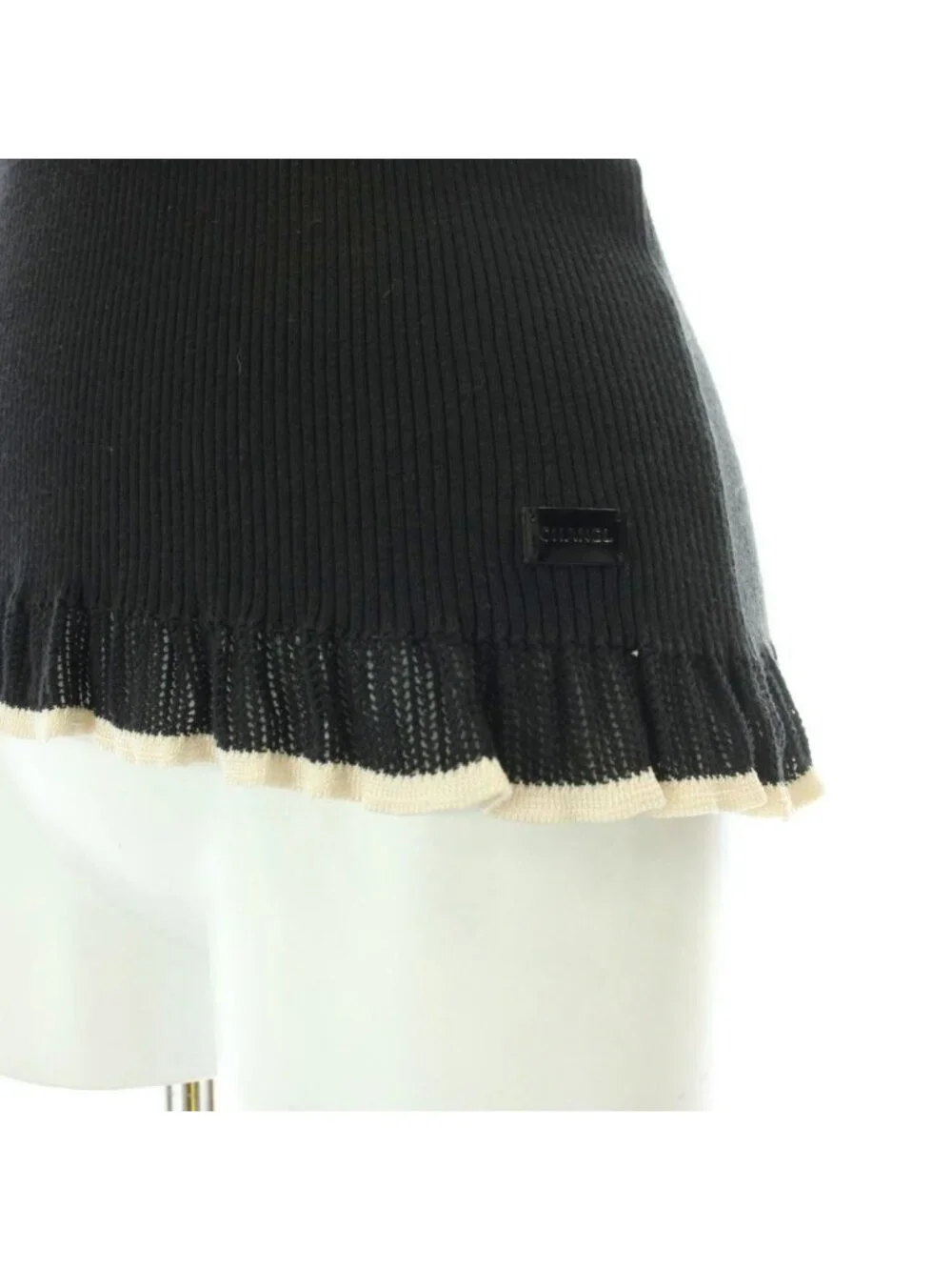 Chanel Rib Knit Sleeveless Top Cotton Silk Blend Camellia Black Sweater 42